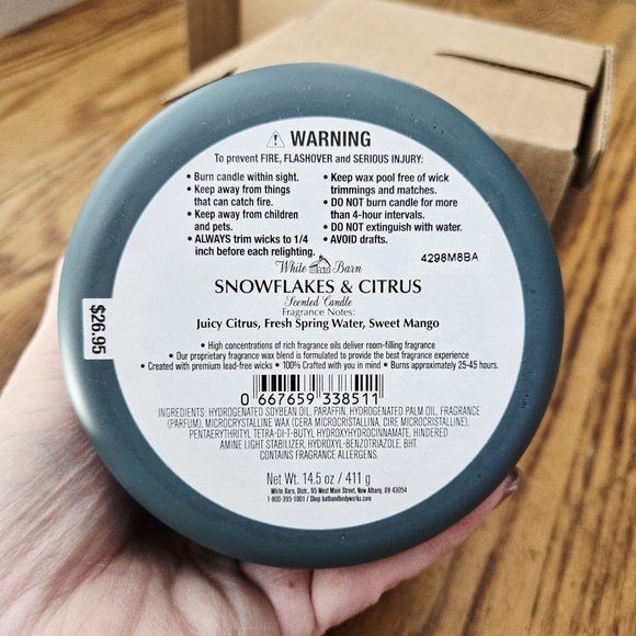 🛍BOGO 50% OFF🥭🍊🍋❄️🕯NWT‼️White Barn "Snowflakes & Citrus" 3-wick Candle - Picture 5 of 10